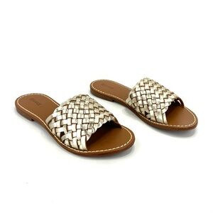 Soludos Woven Slide Sandals in Cream and Tan
